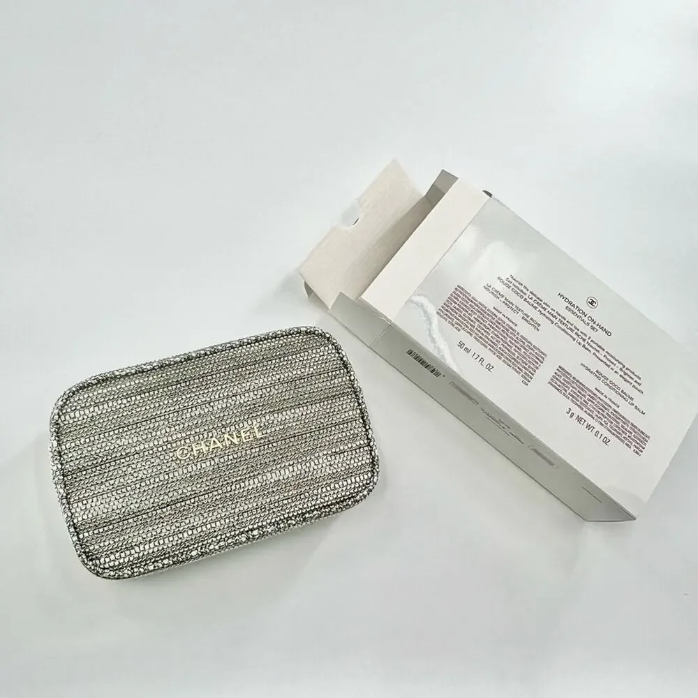 2022 Chanel Holiday Gift Set, Hydration On-Hand Essential Set pouch gold